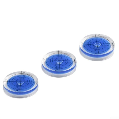 3 Pack Round Bubble Level 32mm for acrylic for spirit Gauge for Precision with translucent blue bubbles and scale markings.