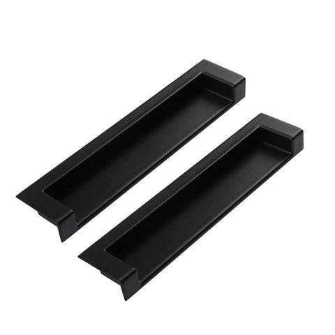 Set of two Black Recessed Handles For Kitchen Cabinets featuring sleek solid zinc alloy and seamless edges.