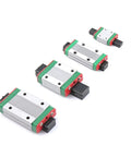 Four slide blocks of Two Pack MGN12 And MGN15 Linear Rails 100mm To 1000mm For 3D Printer And CNC Accessory Kit arranged in size order
