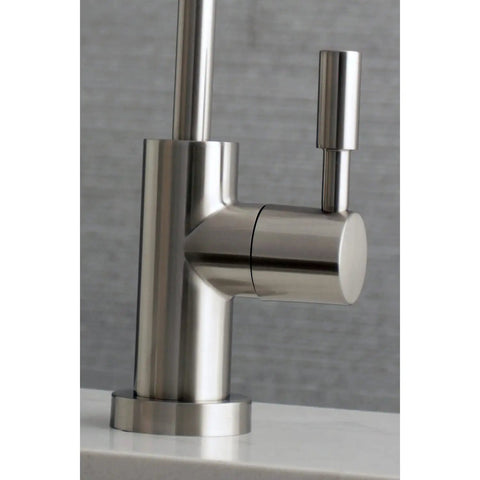 Concord Water Filtration Faucet In Brushed Nickel, Drip Free Ceramic Disc, Solid Brass And Zinc Alloy Construction, Deck Mount Single Hole Install, 2.11 GPM At 60 PSI For Clean, Crisp Drinking Water close-up of handle and spout