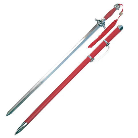 Pro Grade Tai Chi Practice Sword 41 Inch Overall With 29.5 Inch Mirror Polished Stainless Steel Blade Red Yin Yang Oriental Guard