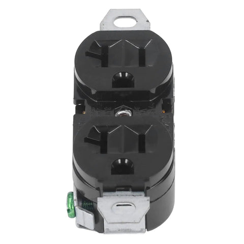 Heavy Duty Industrial Duplex Power Outlet 20 Amp 125 Volt Double Wall Socket with dual receptacles and metallic grounding tab.