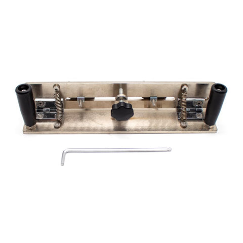 No Sweat Blade Sharpening With This Slick Stainless Steel Adjustable Knife Sharpener Jig Handheld Grinding Tool front view with adjusting knob and hex key.