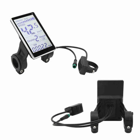 Rugged M5 LCD Display Panel For E Scooter Ebike Speedometer, 5 Pin Connector, Fits 31.8mm And 22.2mm Handlebars, Street Ready Weatherproof Design, Adjustable 24V 36V 48V 60V Electric Bike Display