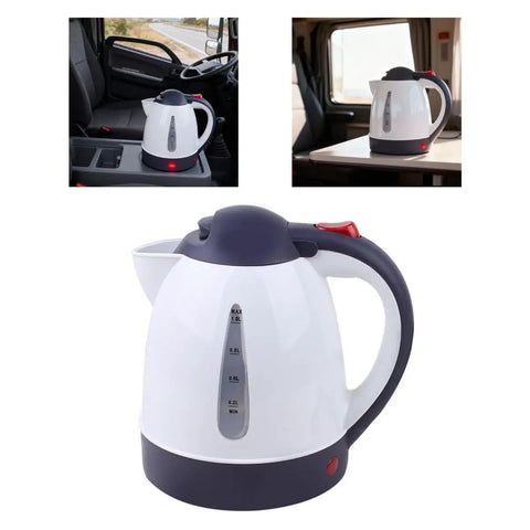 Game Changer Dual Voltage Car Kettle Works With 12V And 24V Systems Portable Water Heater 1 Liter size in truck interior.