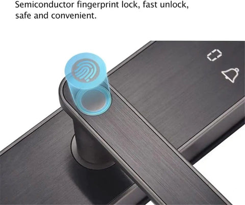 Close-up view of Ultra Secure Biometric Fingerprint Door Lock With Seamless App Control and All Weather Build, showing fingerprint sensor.