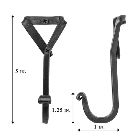 Heavy Duty Wrought Iron Coat Hook With A Distressed Bronze Look Hand Forged Wall Mount Rack Built Tough Rust Proof Construction measurements detailed