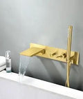 Gold Wall Mounted Bathtub Faucet Set With Waterfall Spout And Hand Shower High Flow Bath Tap Kit With Diverter