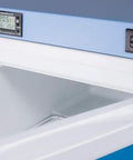 Compact Medical Freezer With Digital Thermostat And Secure Front Lock Nist Calibrated Thermometer displaying precise temperature readings.