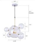 Modern LED Globe Pendant Light With Four Bubble Glass Orbs, Dimmable, Adjustable Height, 21.65 Inch Chandelier, Gold-Clear Bubble