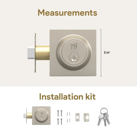 Heavy Duty Square Deadbolt Lock For Left Or Right Handed Doors In Brushed Nickel Finish Secure Durable Bolt With Adjustable Latch