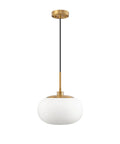 Big 12 Inch Opal Glass Pendant Light With Antique Brass Finish For Living Room And Kitchen Island, Warm Diffused Glow