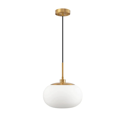 Big 12 Inch Opal Glass Pendant Light With Antique Brass Finish For Living Room And Kitchen Island, Warm Diffused Glow