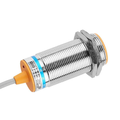 Inductive Proximity Sensor With 10mm Detection Range DC NPN 3 Wire NO Switch, metal body, ideal for automation systems.