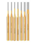 Heavy Duty 7 Piece Roll Pin Punch Set Featuring Tough Alloy Steel Construction With Chisel And Cone Tips For Precise Machinery Maintenance And Watch Repair Tasks Across All Sizes From 2 To 10mm, seven punches