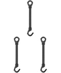 Three black metal Heavy Duty Chandelier Downrods With Dual Hook And Ring, 5.7 Inch Ceiling Light Support Rod For Hanging Fixtures And Pendant Lighting Installation, Secure Stable Mount For Easy Attachment And Safer Install