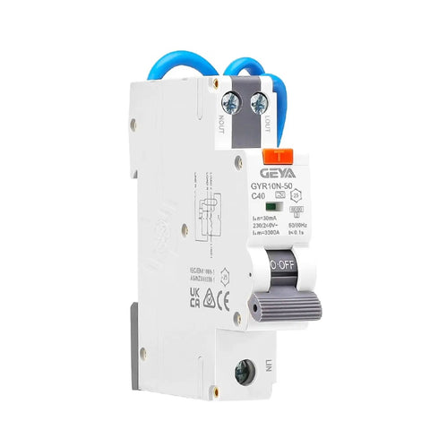 Heavy Duty 25 Amp Rcbo Circuit Breaker With No Hassle Leakage Protection And Slick Overcurrent Guard For Home Wiring Setups, angled view