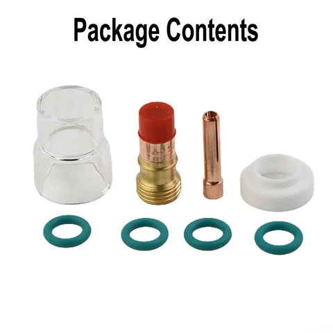 Upgrade Your Rig With This Awesome 8 Piece TIG Torch Kit For Wp 17 And 18 Models featuring heat resistant glass cup and O rings.