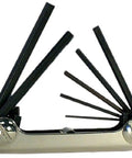 Metal Fold Up Hex Key Set 7 Piece Foldable Allen Wrench Kit With 6mm And 15mm Keys in open position showing durable design