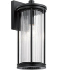 Lit 16 Inch Outdoor Wall Light 1 Light Sconce With Clear Ribbed Glass In Black Finish, Classic Exterior Fixture