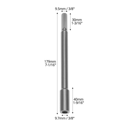 Solid Forstner Bit Extender Chuck With 3 8 Inch Hex Shank Drill Adapter showing 5.75 inch solid steel extension for precision woodworking.