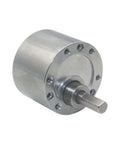 Rock Solid 37Mm Worm Gear Motor Speed Reducer With High Efficiency Metal Gearbox, silver metal casing, 6mm shaft, compact design.