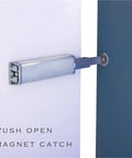 14 Pack Adjustable Tongue Distance Magnetic Door Catches for Cabinets and Wardrobes, showing push open latch closure.