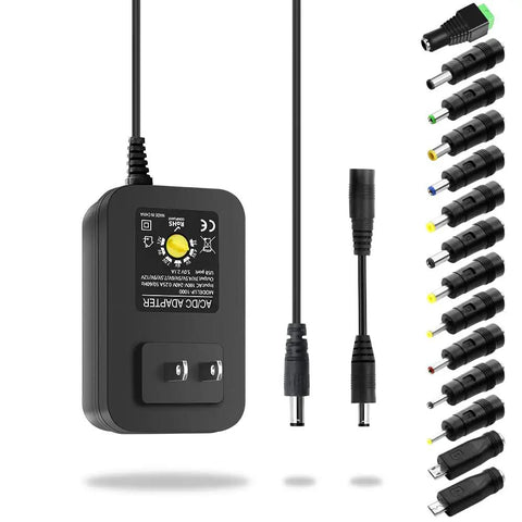 All In One Plug And Play Adjustable Power Supply 3V To 12V 30W With 14 Tips Polarity Converter And 100V To 240V AC To DC Switching Adapter