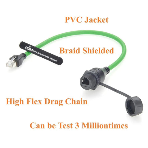 Profinet RJ45 Extension Cable 10Gbps Cat6A Shielded Gear To Female Flush Panel Mount IP67 Waterproof for GigE Vision Industrial Camera 3D Imaging 0.3m