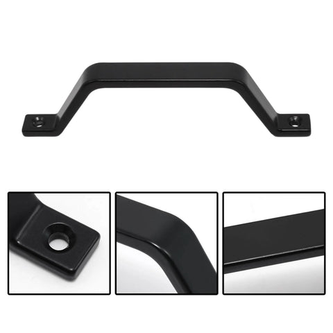 Front and close-up views of 2-Pack 6.1 Inch Black Barn Door Handles Set, Heavy Duty Sliding Door Pulls, with black finish and holes.