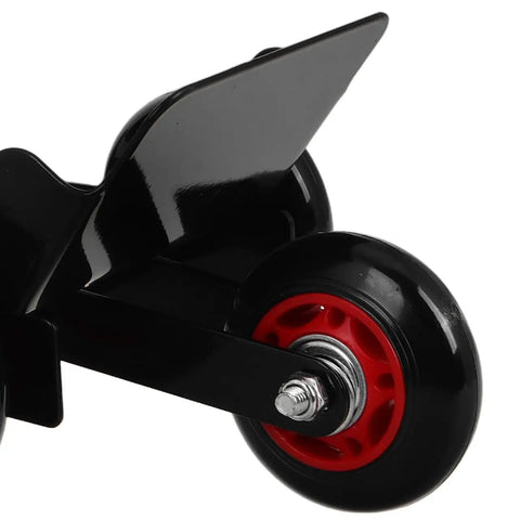 Amosfun Motorcycle Tire Dolly Tool With Five Smooth Wheels Heavy Duty Vehicle Mover for electric bikes detail of black and red wheel.