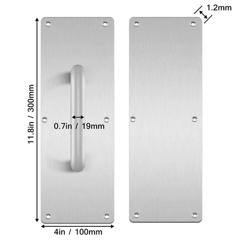 304 Stainless Steel Satin Finish Door Handle Set with Pull and Push Plates, 180mm Hole Distance, 11.81 Inch Height, 3.94 Inch Width