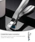 Heavy Duty Stainless Steel Plate Lifter Clamp With A Rock Solid Grip And Smart Anti Scald Bow Clip For Zero Stress Hot Casserole Handling In Your Kitchen close-up on comfortable handle for easy use