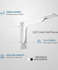 Beefy Q235 Steel Triangular Bracket For Floating Desks And Wall Shelves Black Or White 1 Unit, 7.9 inch size, stable support