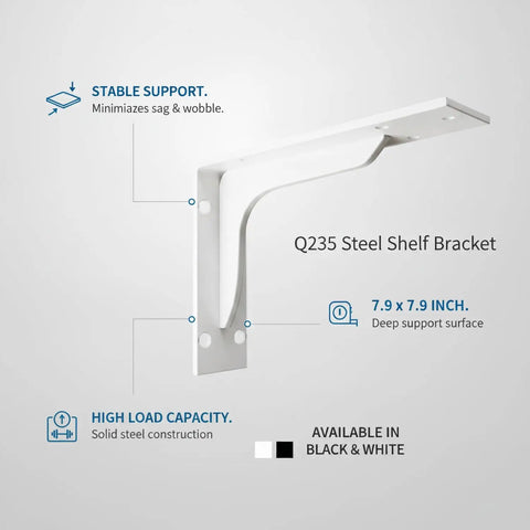 Beefy Q235 Steel Triangular Bracket For Floating Desks And Wall Shelves Black Or White 1 Unit, 7.9 inch size, stable support