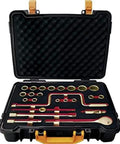24 Piece Socket Wrench Set One Half Inch Ten To Thirty Two Millimeter Non Spark CuBe 12 Point Wrenches in black case