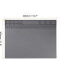 Anti Static Foldable Non Slip Premium Flexible Silicone Soldering Mat 15 Point 8 By 11 Point 8 Inches gray surface with compartments for PCB repair