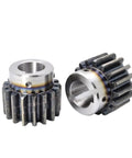 Top Grade Heavy Duty Hardened Carbon Steel Spur Gear Module 3 Pinion Wheel With 25mm Step Bore And 8mm Keyway shown from different angles.