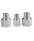 Heavy Duty Stainless Steel Pipe Thread Adapter Links Female Twenty Pitch To Male Sixteen Pitch For Extreme High Pressure Systems, three sizes.