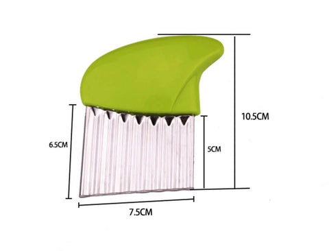 Crinkle cutter knife with green plastic handle and stainless steel wavy blade for vegetables