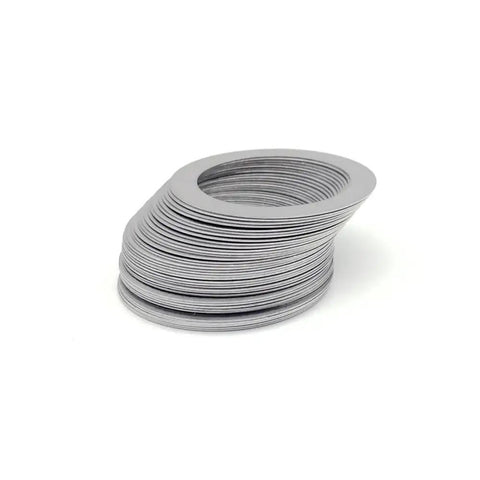 Stack of Straight Up Boss Grade 304 Stainless Steel Shim Washers Ultra Thin Flat Spacers, M3 Through M15, for precision gaskets.