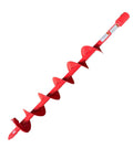 4 Inch Diameter 36 Inch Long Earth Auger Bit With Hardened Steel And Replaceable Cutting Blade shown in red color