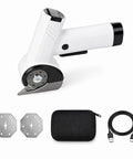 Built Tough Cordless Electric Cutter With 4V Motor And 3000mAh Battery, Rotary Shears with blades and USB charger.
