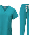Nurse And Spa Uniform Scrub Set With Top And Jogging Pants, Machine Washable Workwear For Clinics And Beauty Pros, Blue, XXL