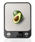 Stainless Steel Digital Kitchen Scale With Five Unit Modes Tare Function Measures Grams Ounces Milliliters And Pounds Up To Five Kilograms showing 0.33 lb avocado