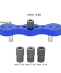 Pro Grade Dowel Drill Guide Jig For Woodworking With Aluminum Alloy Construction And Cr12 Steel Bushings, shown with bushings