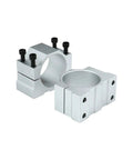 Premium CNC Aluminum Spindle Motor Fixture Clamp Bracket for Openbuild Engraver Router 52 To 125 MM Sizes displayed from side angles.