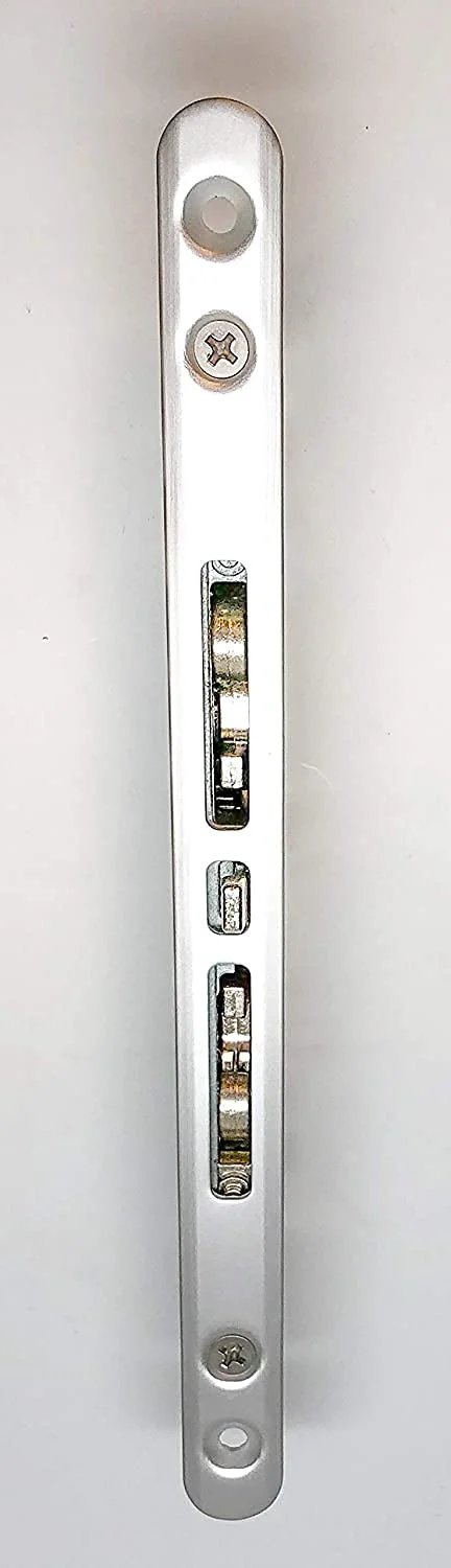 Sliding Glass Patio Door Lock Mortise Type 2-Point With 7.796 Inch Screw Hole Spacing, aluminum faceplate close-up view.