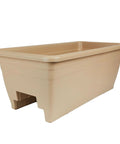 Super Sleek 24 Inch Deck Rail Planter Box With Built In Drainage Plug, UV Resistant Plastic Outdoor Planters And Flower Box For Garden Patio Balcony Fence, Sandstone Finish, Straight Up Sturdy For Any Backyard Space, side view