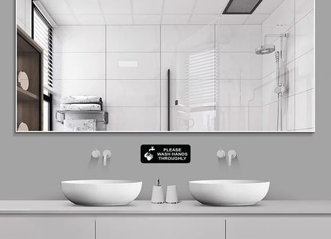 Hella Tough Self Adhesive Acrylic Sign Rock Solid Black And White Warning Label For Office Or Business Door 3X9 Inch mounted above sinks.